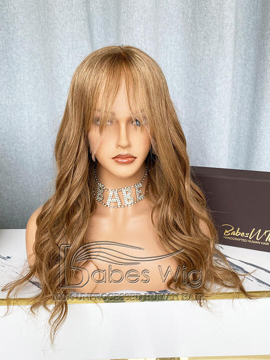 Blonde Real Remy Human Hair Lace Front Wigs with Bangs For Caucasian