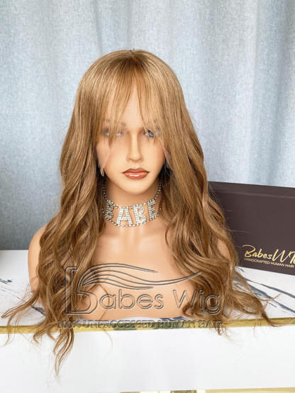 Blonde Real Remy Human Hair Lace Front Wigs with Bangs For Caucasian