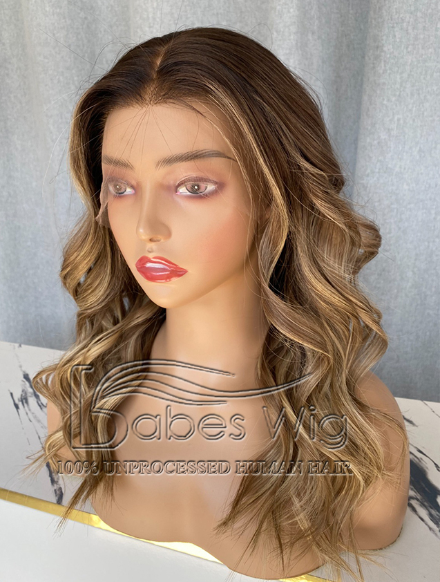 Custom Balayge Straight Human Hair Silk Top Lace Front Wig 