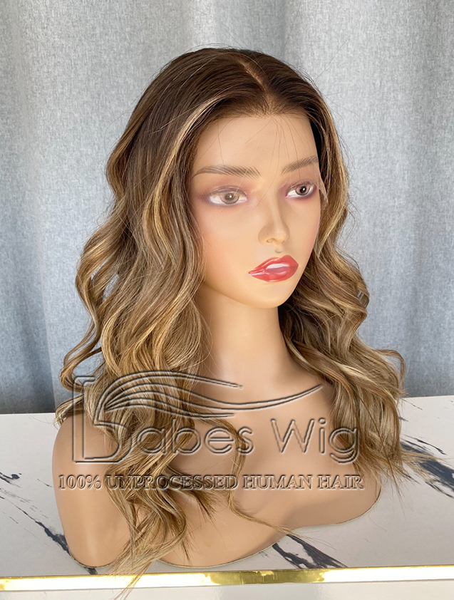 Custom Balayge Straight Human Hair Silk Top Lace Front Wig 