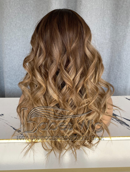 Custom Balayge Straight Human Hair Silk Top Lace Front Wig 