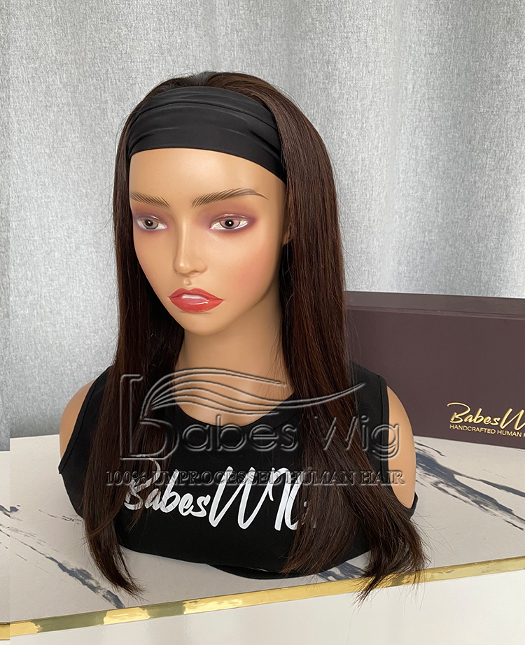 100% Remy Human Hair Dark Brown Wavy 3/4 Half Wig Sport wig for women on Sale