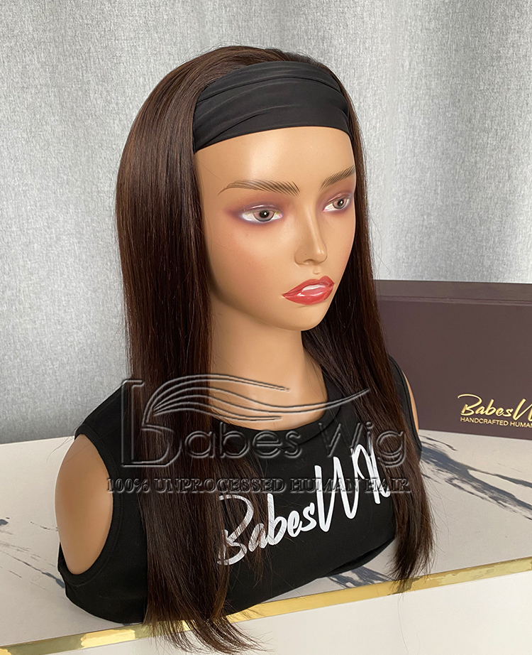 100% Remy Human Hair Dark Brown Wavy 3/4 Half Wig Sport wig for women on Sale