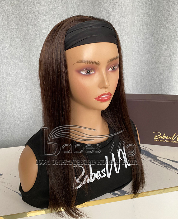 100% Remy Human Hair Dark Brown Wavy 3/4 Half Wig Sport wig for women on Sale