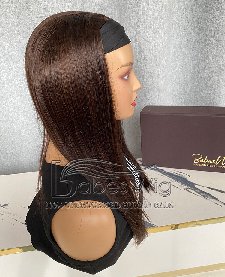 100% Remy Human Hair Dark Brown Wavy 3/4 Half Wig Sport wig for women on Sale