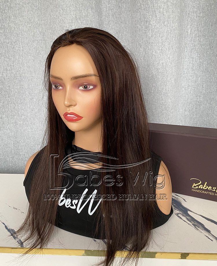 100% Remy Human Hair Dark Brown Wavy 3/4 Half Wig Sport wig for women on Sale