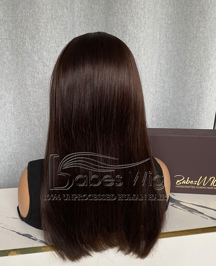 100% Remy Human Hair Dark Brown Wavy 3/4 Half Wig Sport wig for women on Sale