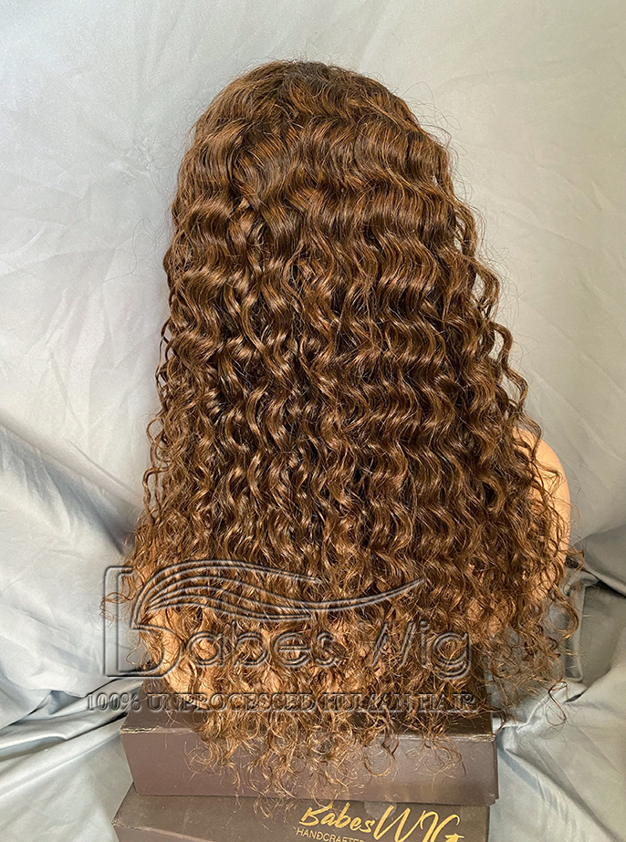 100% Remy Human Hair half wigs for women Brown Curly  3/4 Half Wig on Sale-BabesWIG