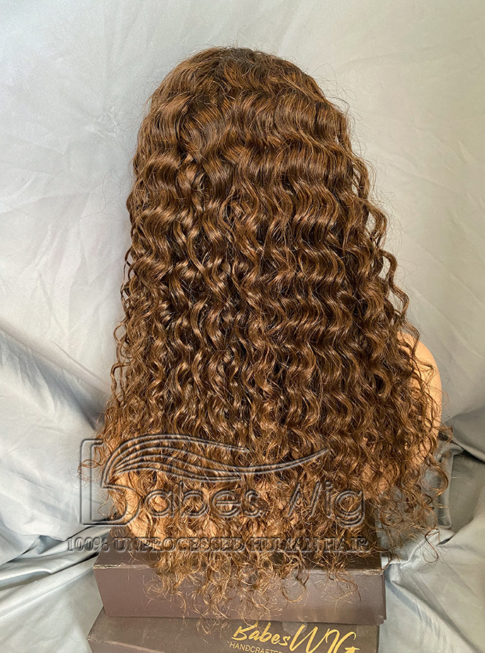 100% Remy Human Hair half wigs for women Brown Curly  3/4 Half Wig on Sale-BabesWIG