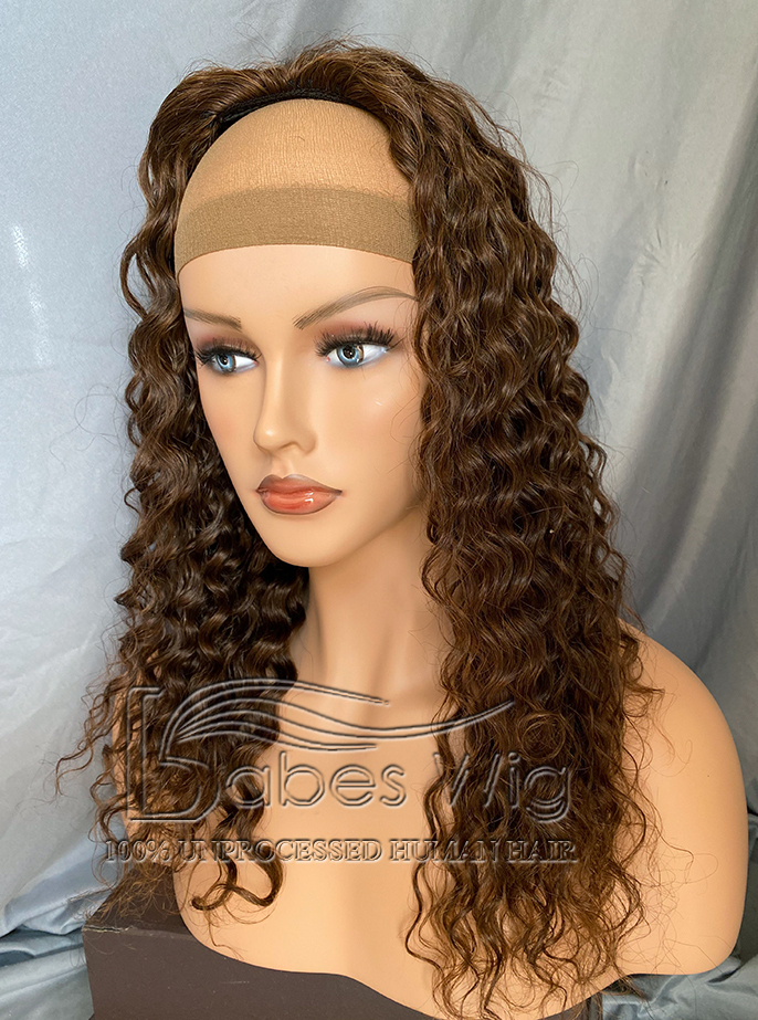 100% Remy Human Hair half wigs for women Brown Curly  3/4 Half Wig on Sale-BabesWIG
