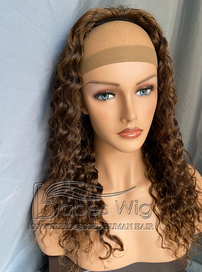100% Remy Human Hair half wigs for women Brown Curly  3/4 Half Wig on Sale-BabesWIG