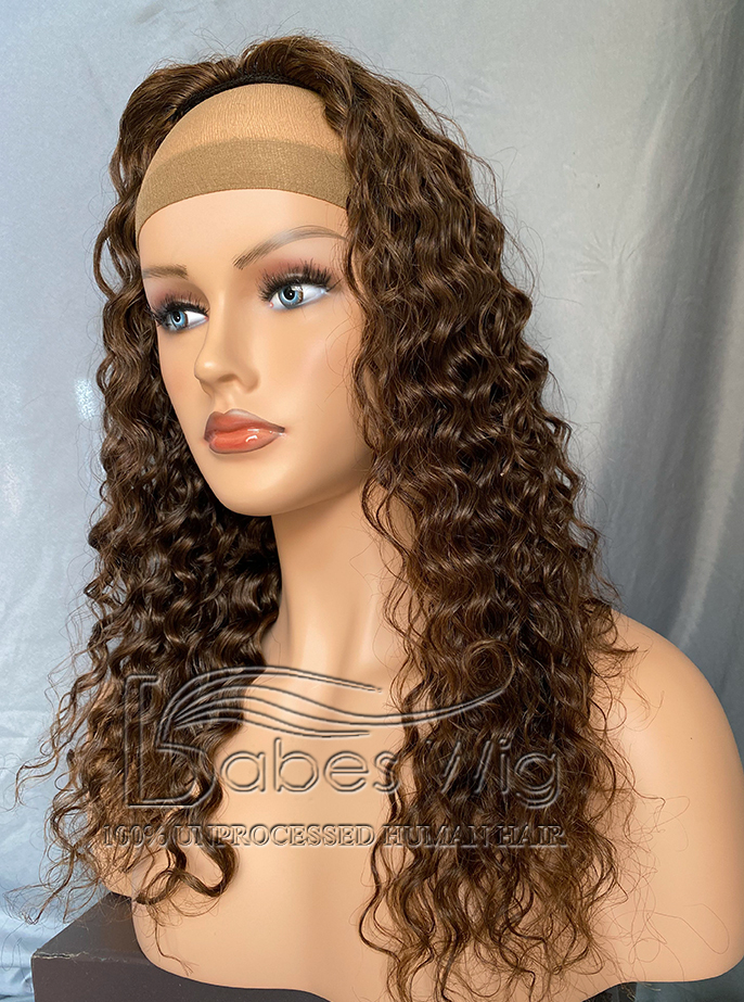 100% Remy Human Hair half wigs for women Brown Curly  3/4 Half Wig on Sale-BabesWIG
