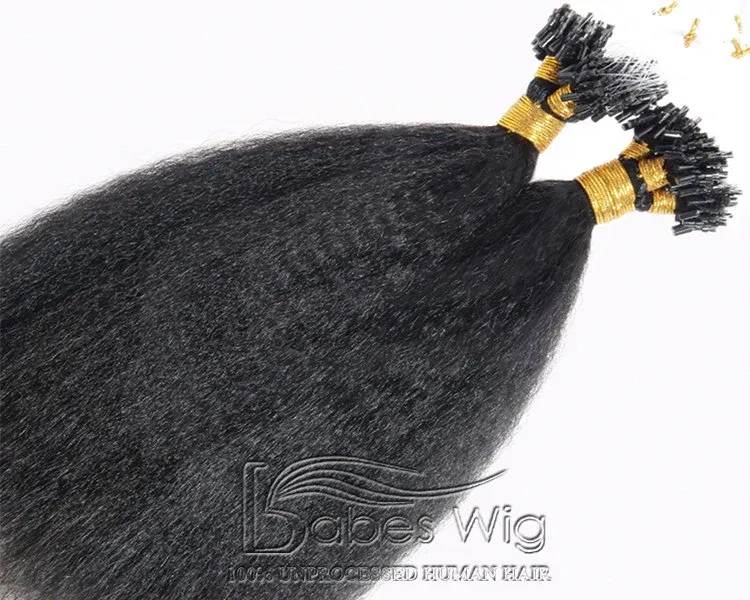 Kinky straight micro ring hair extensions 1 gram per strand brazilian human hair micro loop extensions-BabesWIG