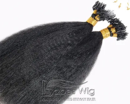 Kinky straight micro ring hair extensions 1 gram per strand brazilian human hair micro loop extensions-BabesWIG
