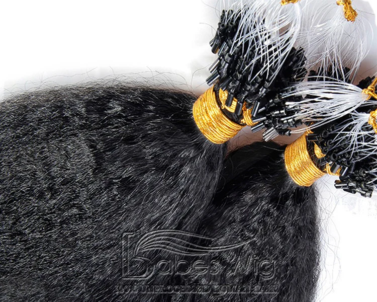 Kinky straight micro ring hair extensions 1 gram per strand brazilian human hair micro loop extensions-BabesWIG
