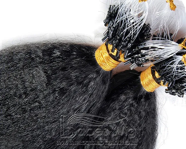 Kinky straight micro ring hair extensions 1 gram per strand brazilian human hair micro loop extensions-BabesWIG