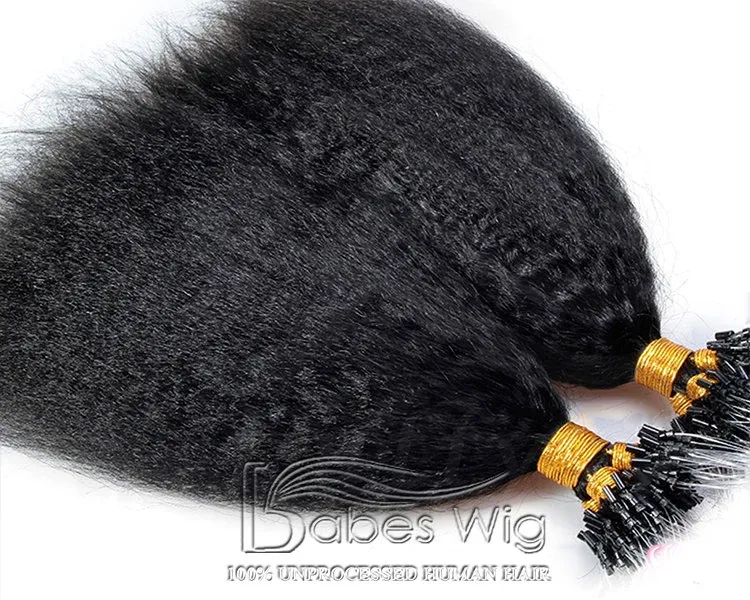 Kinky straight micro ring hair extensions 1 gram per strand brazilian human hair micro loop extensions-BabesWIG