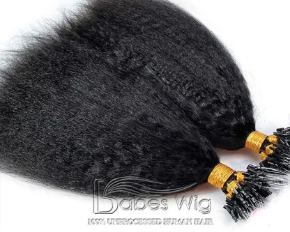 Kinky straight micro ring hair extensions 1 gram per strand brazilian human hair micro loop extensions-BabesWIG