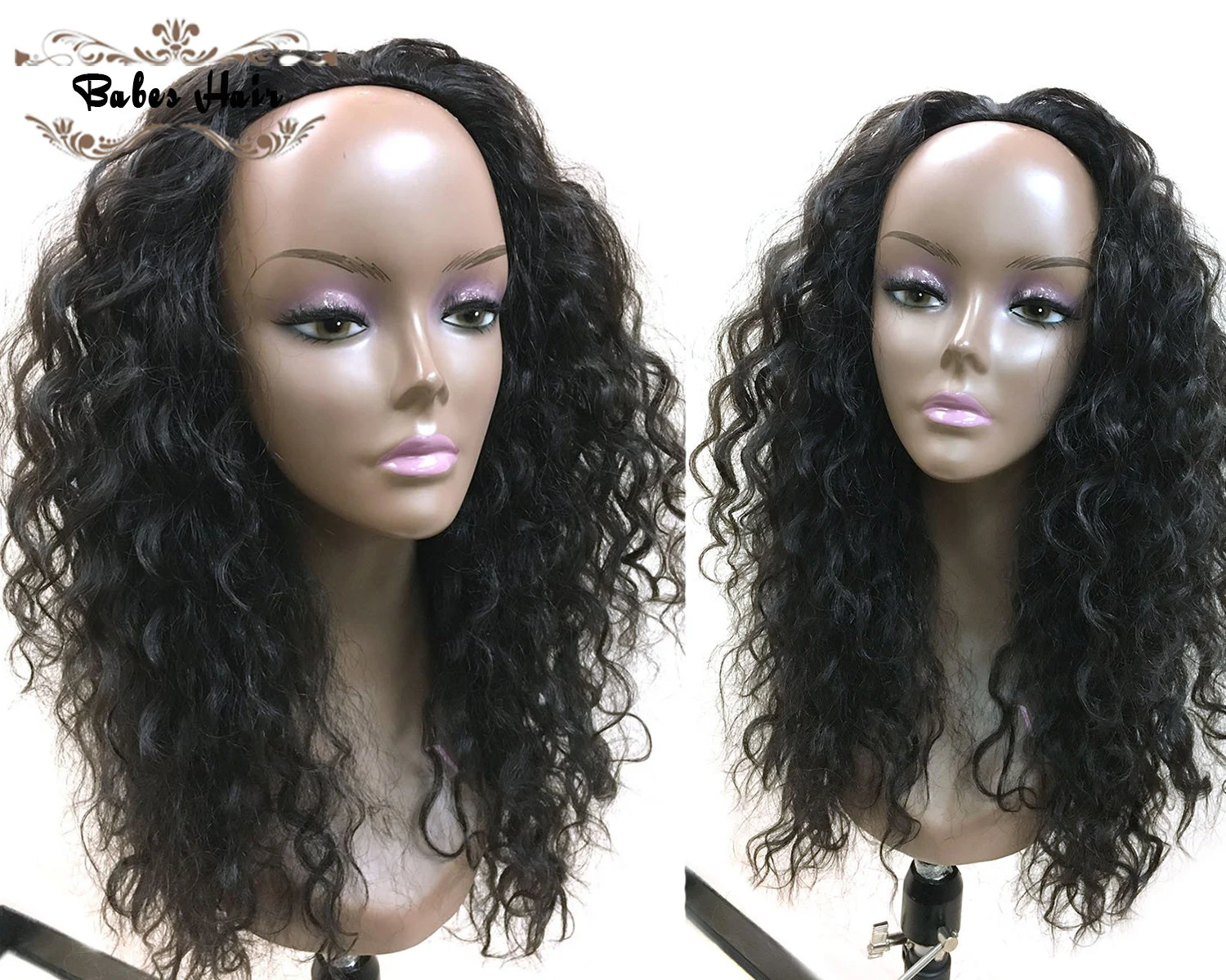 100% Remy Human Hair half wigs for women Black 1B Curly  3/4 Half Wig on Sale-BabesWIG