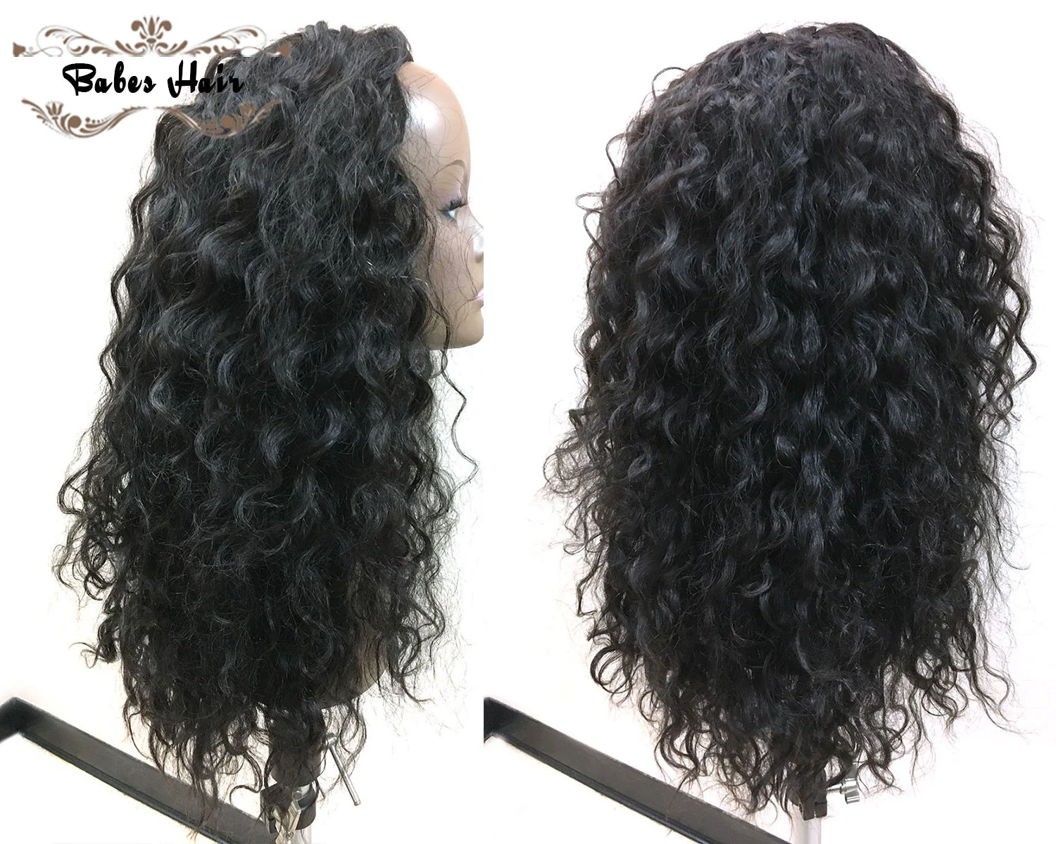 100% Remy Human Hair half wigs for women Black 1B Curly  3/4 Half Wig on Sale-BabesWIG