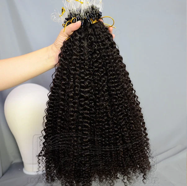  kinky curly micro loop ring hair extensions 1 gram per strand 100% human hair micro loop ring hair extensions-BabesWIG