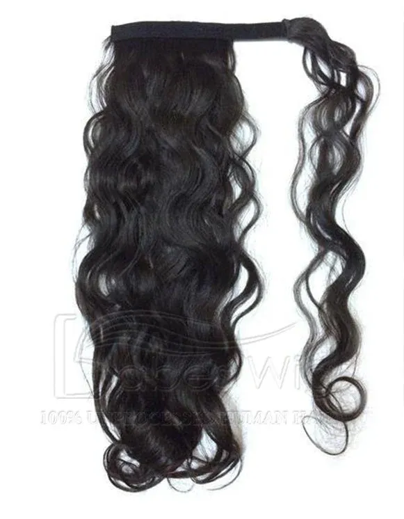 Body wave natural black/brown 100% Virgin Human Hair Ponytail Extension Easy Way To Draw A girl with a bun-BabesWIG