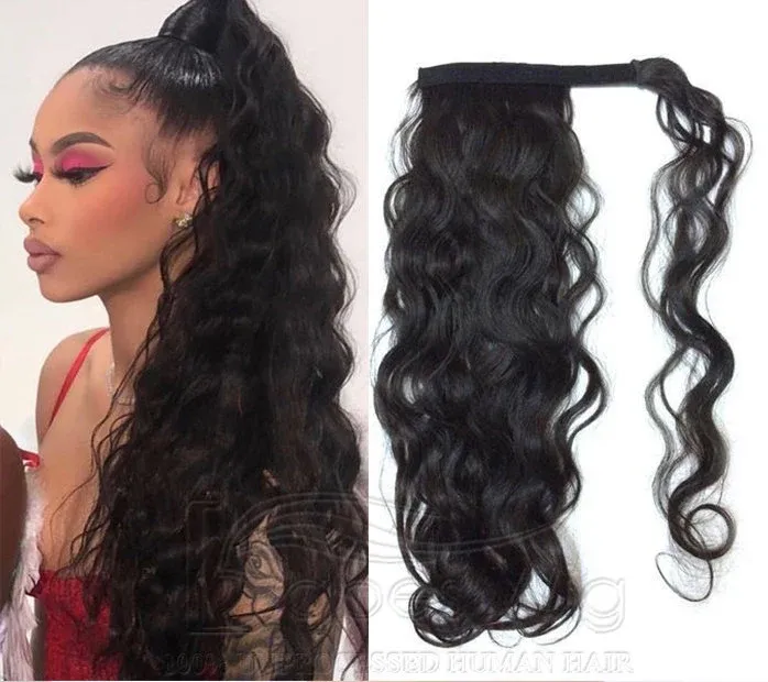 Body wave natural black/brown 100% Virgin Human Hair Ponytail Extension Easy Way To Draw A girl with a bun-BabesWIG