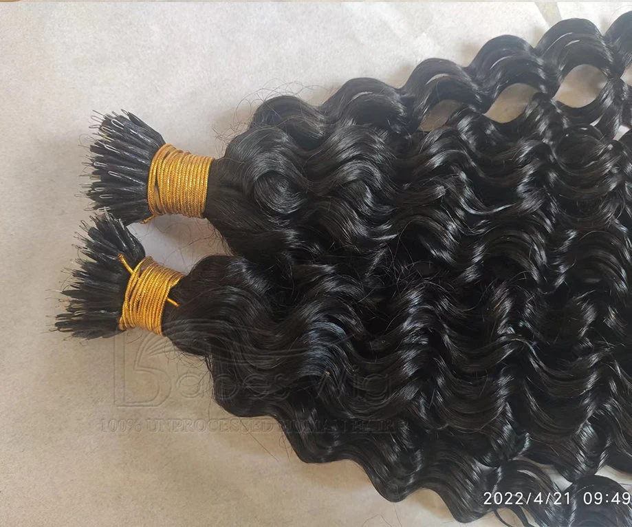 Human Hair  Nano ring hair extensions 1 gram per strand Brazilian Deep Curly human hair nano ring Microbead Hair extensions-BabesWIG