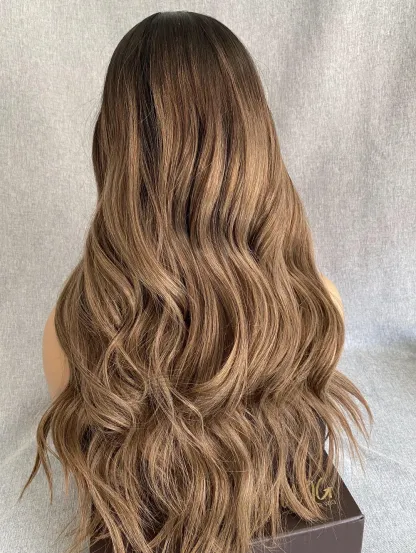 Ombre Real Hair Lace Front Wig with Bangs For Caucasian-BabesWIG