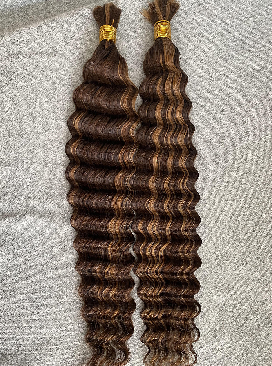 100% Human Hair Highlights Bulk Hair For Braiding Bundles Chocolate Brown 4 blend #27 Honey Blonde No Weft Deep Wave Braiding Hair Extension
