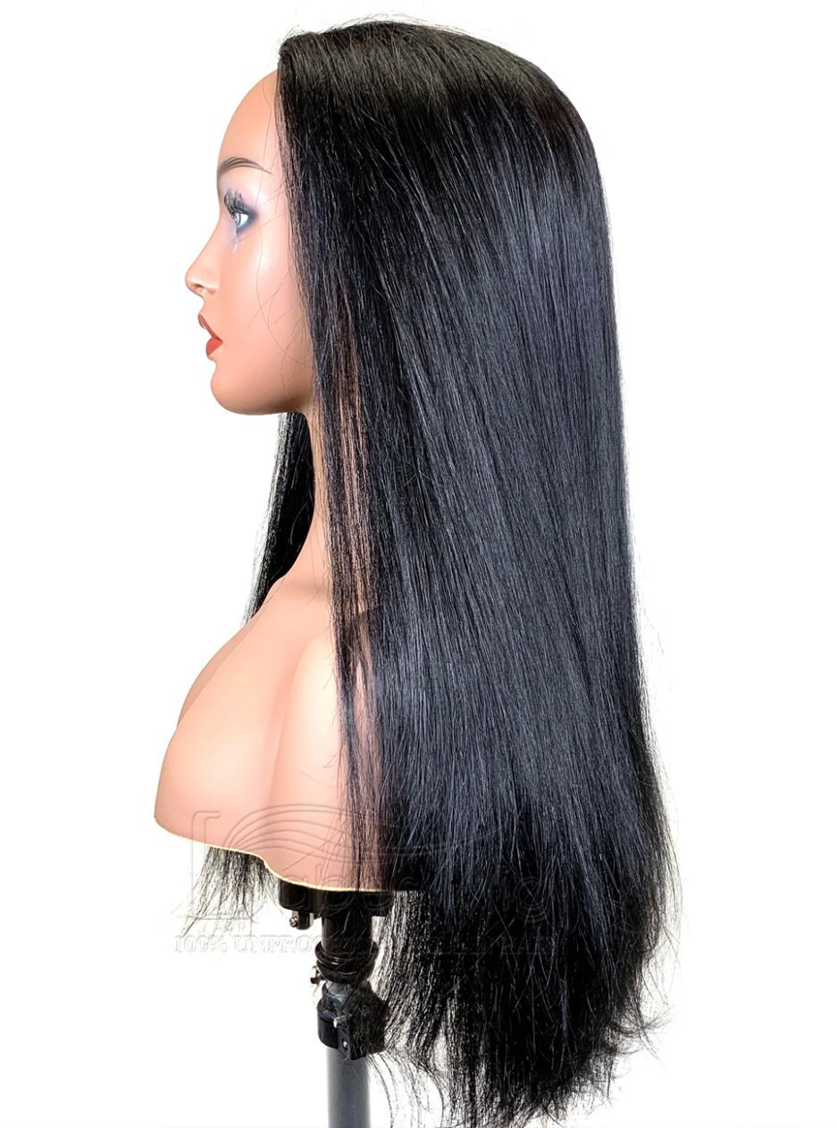 Black 1B 100% Human Hair Half Wigs Silky Straight half wigs 3/4 none Lace Wigs Cheap Real Hair Half Wigs for Sale-BabesWIG