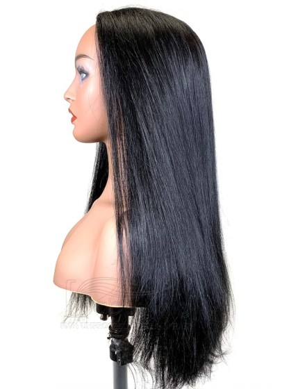 Black 1B 100% Human Hair Half Wigs Silky Straight half wigs 3/4 none Lace Wigs Cheap Real Hair Half Wigs for Sale-BabesWIG