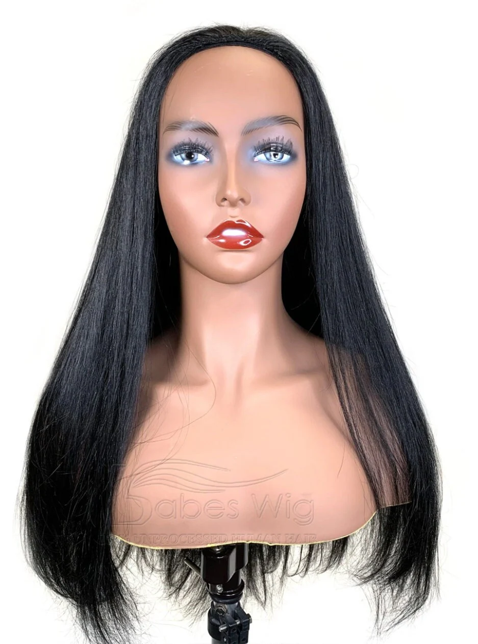 Black 1B 100% Human Hair Half Wigs Silky Straight half wigs 3/4 none Lace Wigs Cheap Real Hair Half Wigs for Sale-BabesWIG