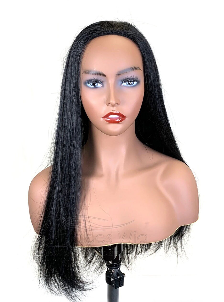 Black 1B 100% Human Hair Half Wigs Silky Straight half wigs 3/4 none Lace Wigs Cheap Real Hair Half Wigs for Sale-BabesWIG