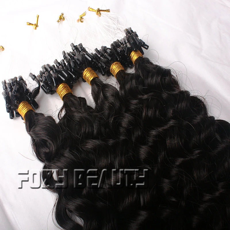 Loose Curly micro ring hair extensions 1 gram per strand brazilian human hair micro loop extensions