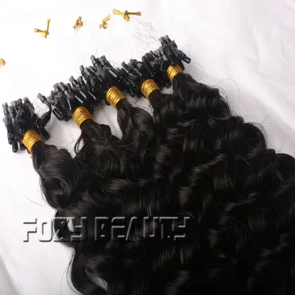 Loose Curly micro ring hair extensions 1 gram per strand brazilian human hair micro loop extensions