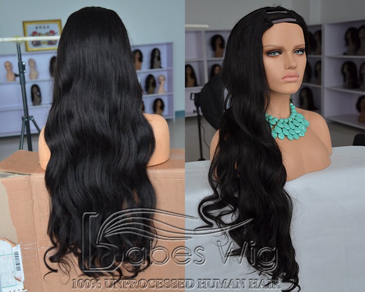U Part Wigs Human Hair Long Wavy Human Hair U Shape Wigs for Black 1B Women Babeswig U part Wigs / Full Wig-BabesWIG