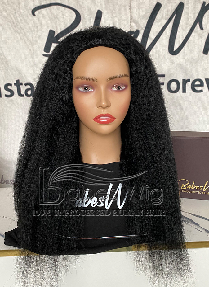 Jymwig Kinky Straight 100% Human Hair Sports Wig #1 Jet Black 3/4 half wig for women