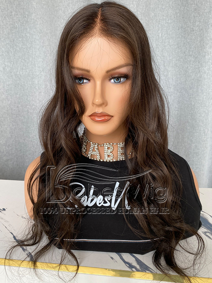  Lace Front Topper Brown Wavy Human Hair 8*8 Lace Top Topper for White Women Lace top with wefted back Clip on hair topper-BabesWIG