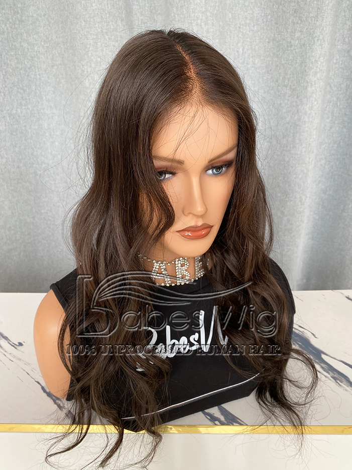  Lace Front Topper Brown Wavy Human Hair 8*8 Lace Top Topper for White Women Lace top with wefted back Clip on hair topper-BabesWIG