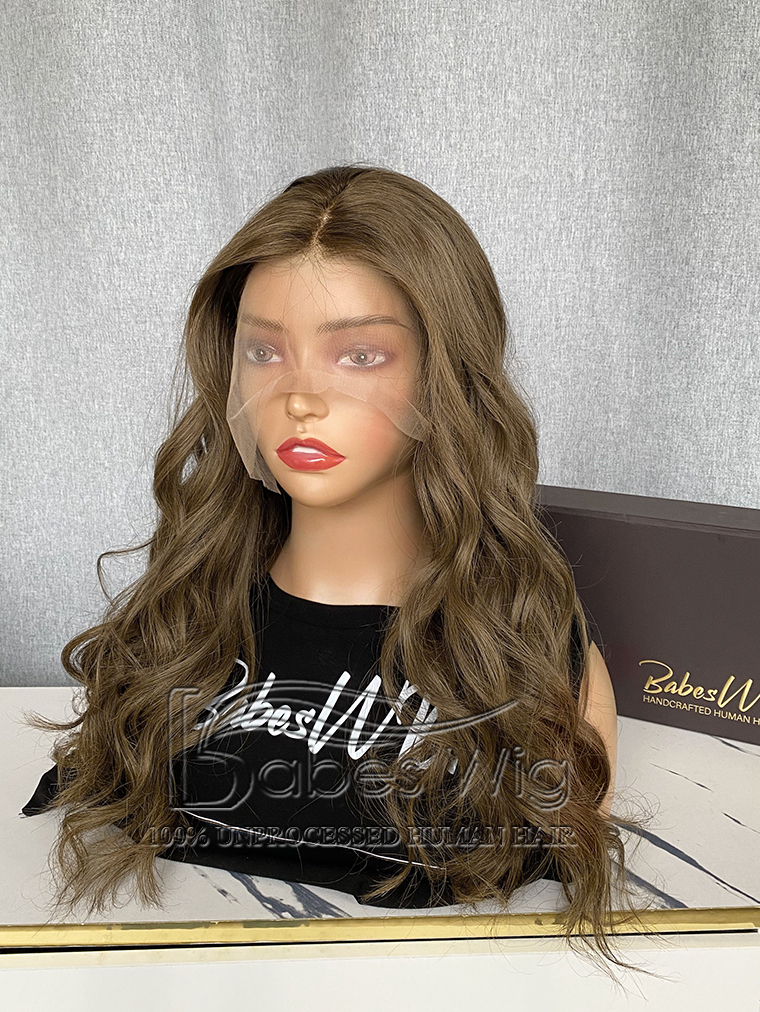 Light Ash Brown 100% Remy Human hair 13*6 Lace Front Wig Wavy Hair Wigs
