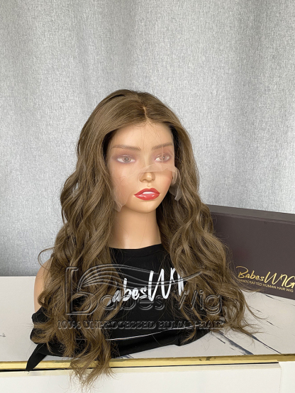 Light Ash Brown 100% Remy Human hair 13*6 Lace Front Wig Wavy Hair Wigs