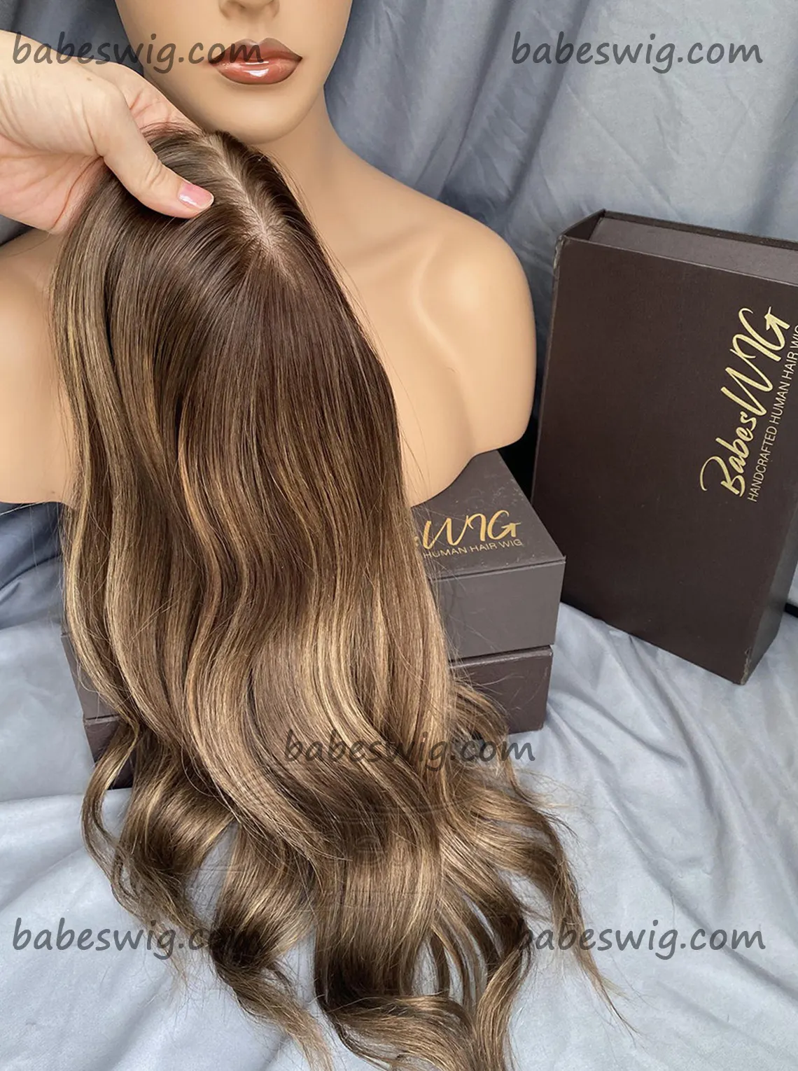 Human Hair Toppers For Women- brunette brown with blonde highlights5x6"