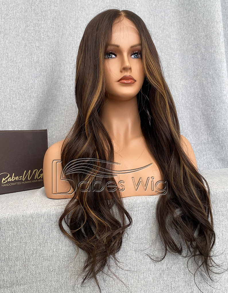 Silk top Wig Balayage Wavy 100% Remy Hair Wig Human Hair Lace Front Human Hair Wig for White Women-BabesWIG