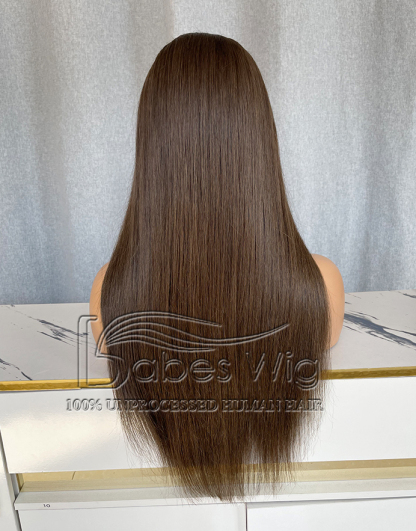   Silk Top Medical Wig Full hand tied glueless Silk Top Human Hair Wig Ash Brown Straight Hair Wig-BabesWIG