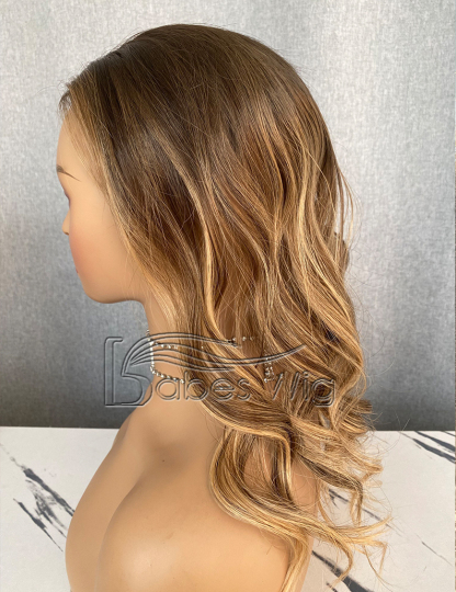 5*6 Human Hair Topper Balayage Wavy Hair Topper Silk Top Hair Piece for Women with Hair Loss