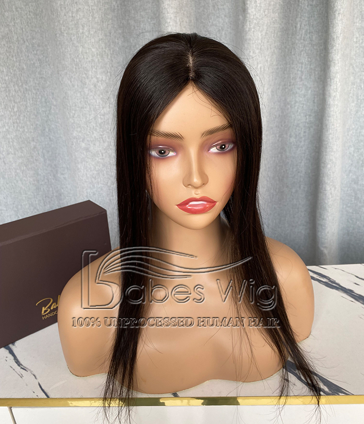 Hand-tied Mono Base Topper 5*5 Natural Black Straight 