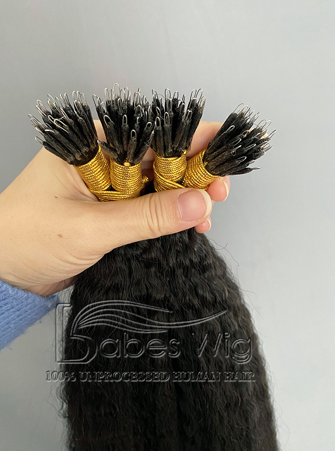 Kinky straight Nano ring hair extensions 1 gram per strand Brazilian human hair nano ring Microbead Hair extensions-BabesWIG