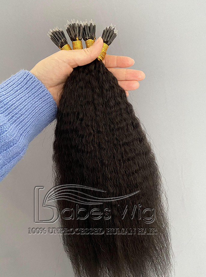 Kinky straight Nano ring hair extensions 1 gram per strand Brazilian human hair nano ring Microbead Hair extensions-BabesWIG