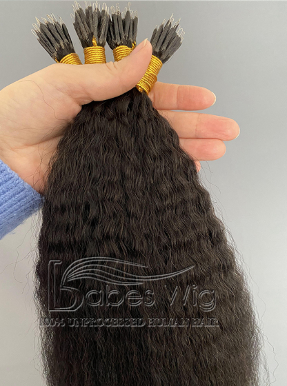 Kinky straight Nano ring hair extensions 1 gram per strand Brazilian human hair nano ring Microbead Hair extensions-BabesWIG